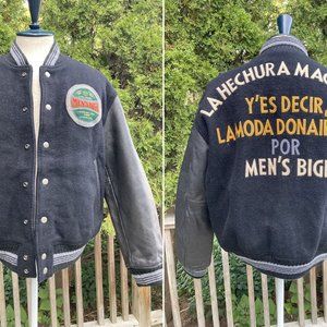 Size M 80s Varsity Letterman Wool Leather Jacket Black Men's Vintage BIGI Japan
